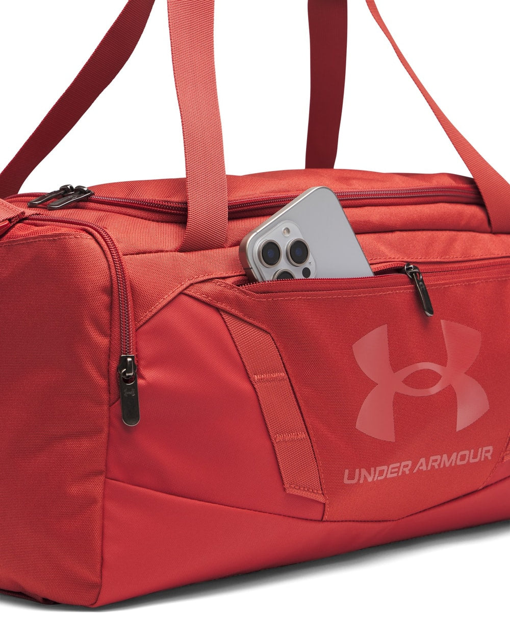 Under Armour Undeniable 5.0 XS duffle bag in Heritage Red, front pocket detail