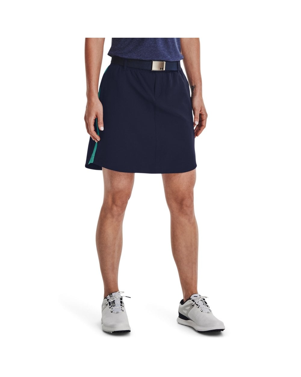 Under Armour Women's Links Woven Skort in Midnight Navy - worn front view