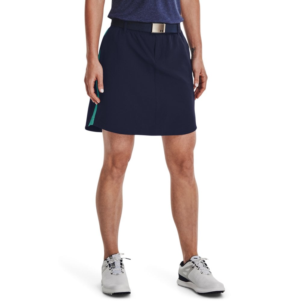 Under Armour Women's Links Woven Skort in Midnight Navy - worn front view