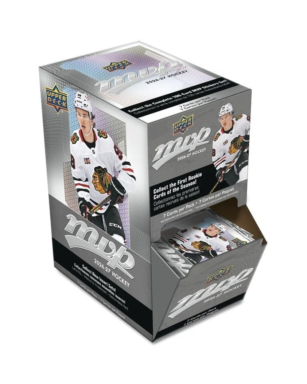 Upper Deck 2026-27 MVP Hockey gravity feed display of single card packs