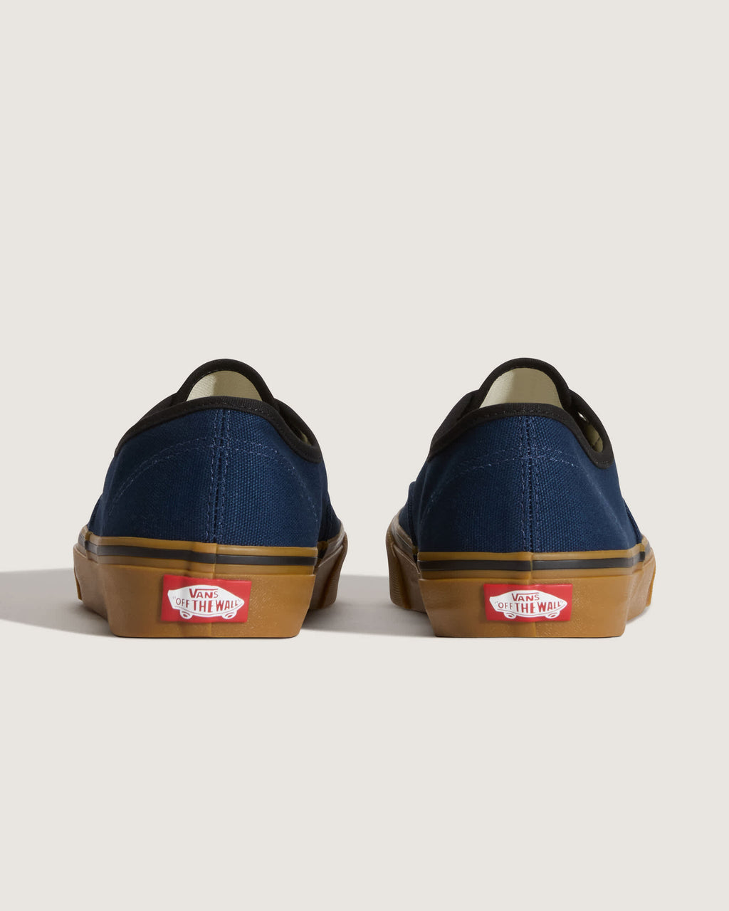 Vans Authentic in Navy with gum outsole — heel