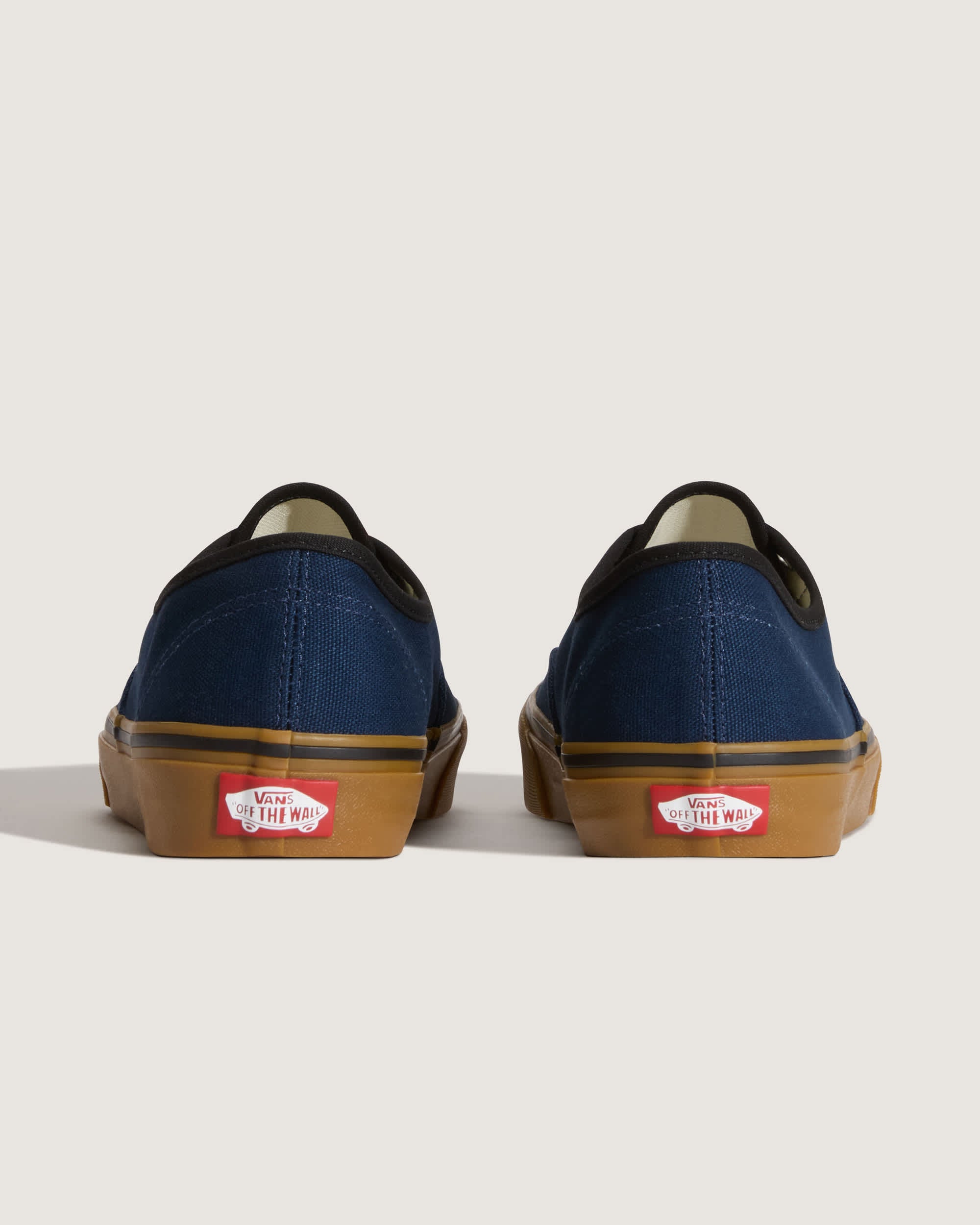 Vans Authentic in Navy with gum outsole — heel