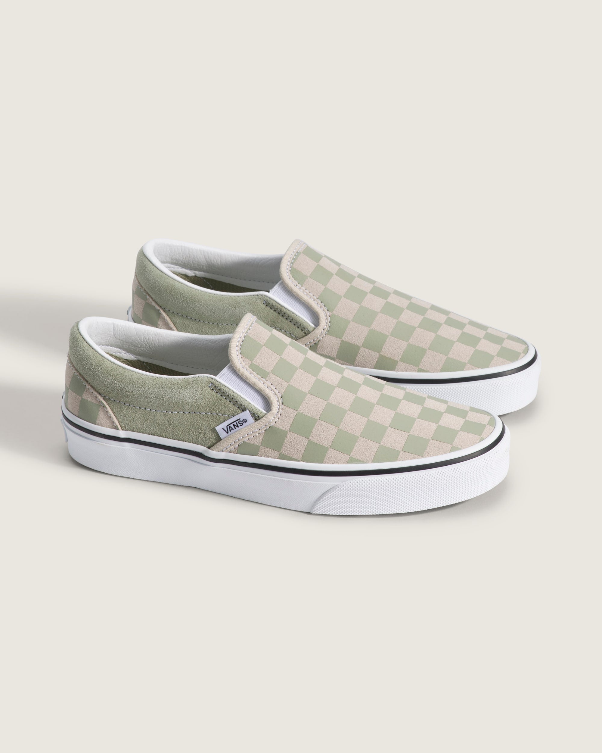 Vans Women's Classic Slip-On Checkerboard Shoes - SOFT SAGE GREEN - ALT1