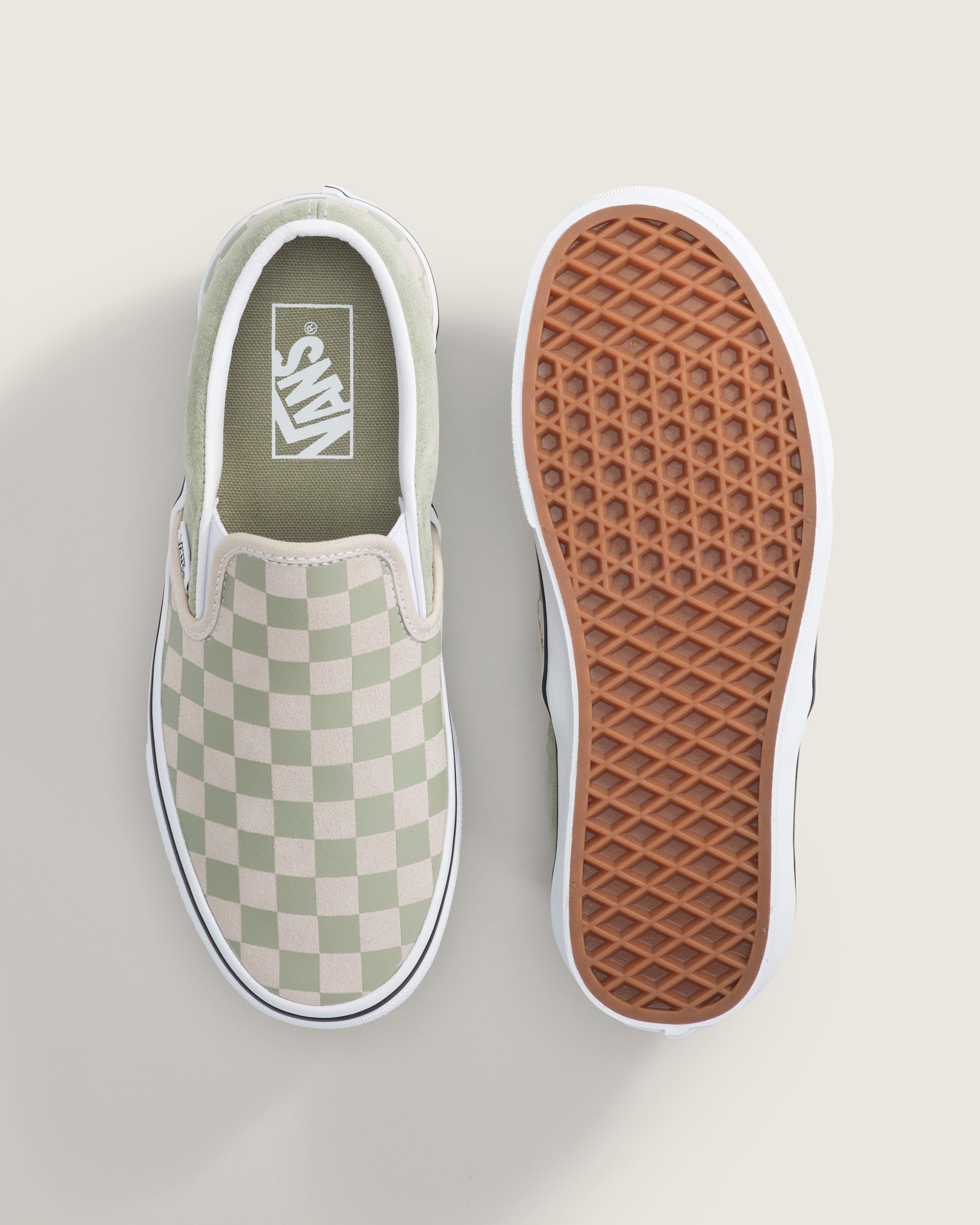 Vans Women's Classic Slip-On Checkerboard Shoes - SOFT SAGE GREEN - ALT2