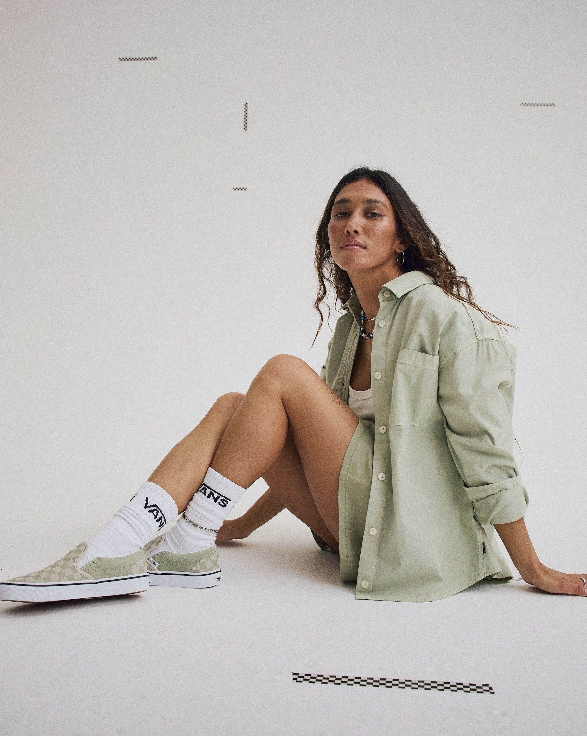 Vans Women's Classic Slip-On Checkerboard Shoes - SOFT SAGE GREEN - ALT4