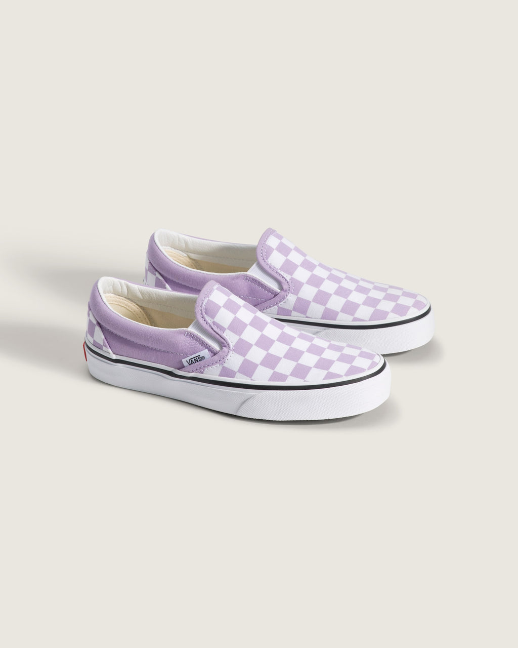 Vans Classic Slip-On in Orchid checkerboard — pair three-quarter