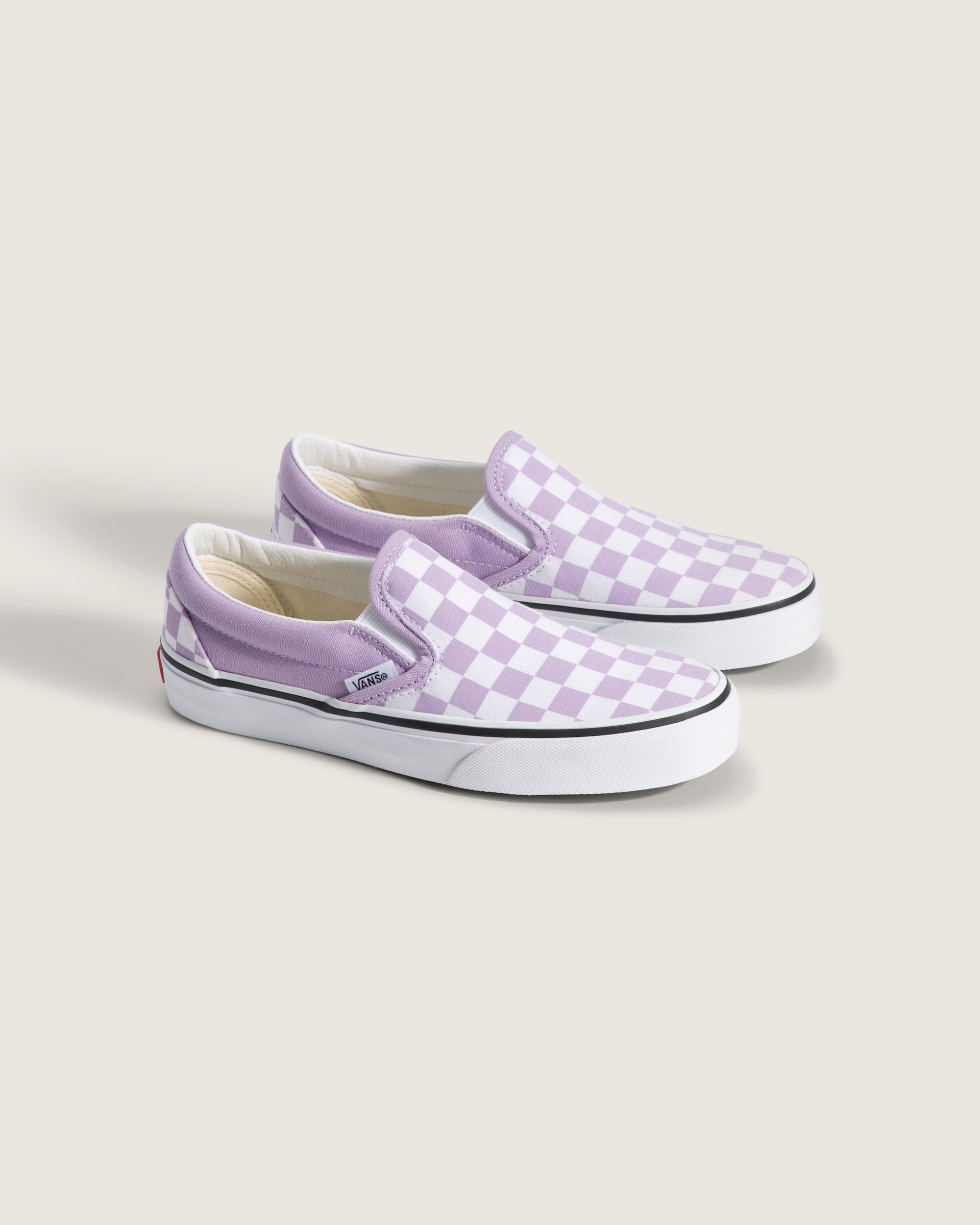 Vans Classic Slip-On in Orchid checkerboard — pair three-quarter