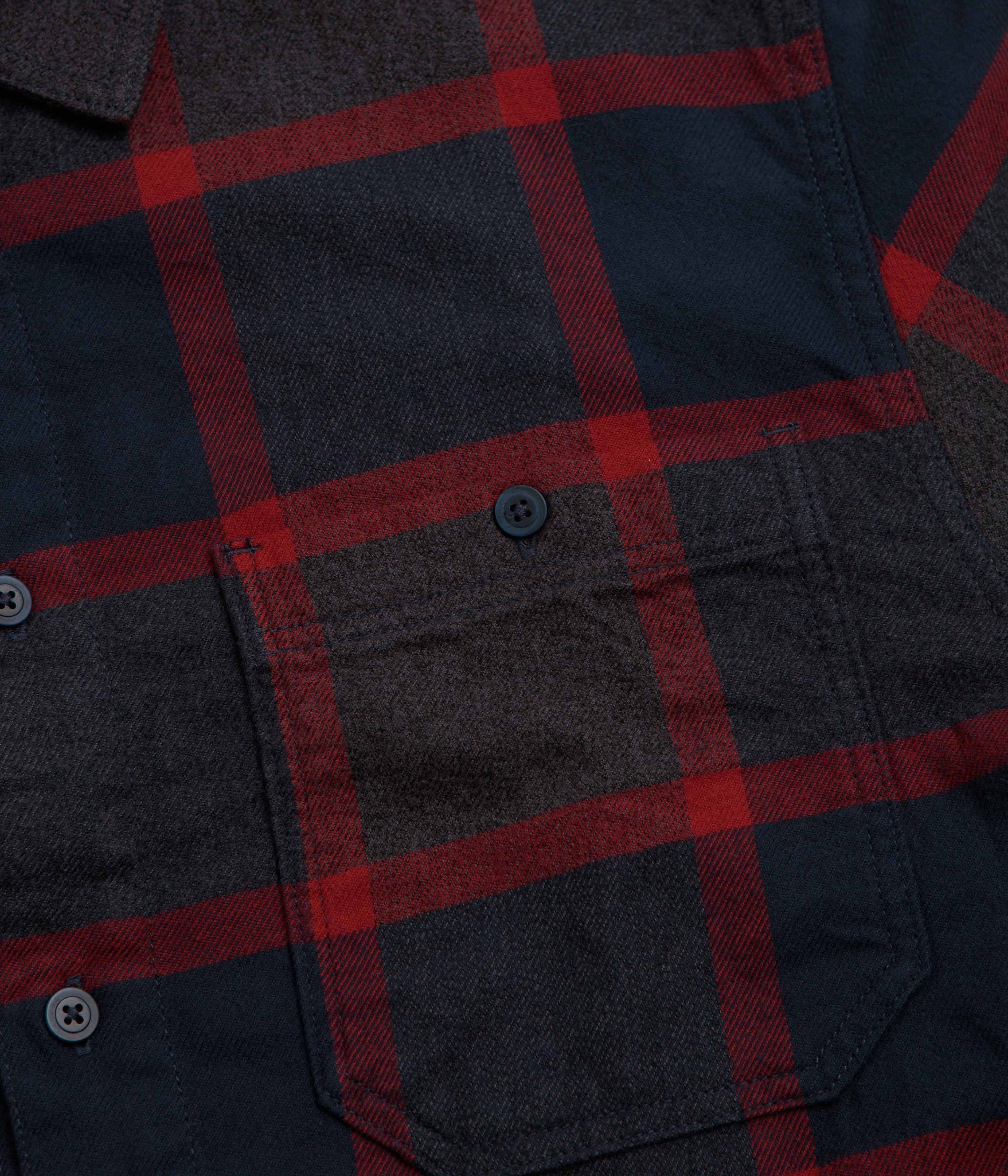 Vans Men's Larkspur Plaid Flannel Shirt Parisian Night/Poppy Ember chest pocket detail
