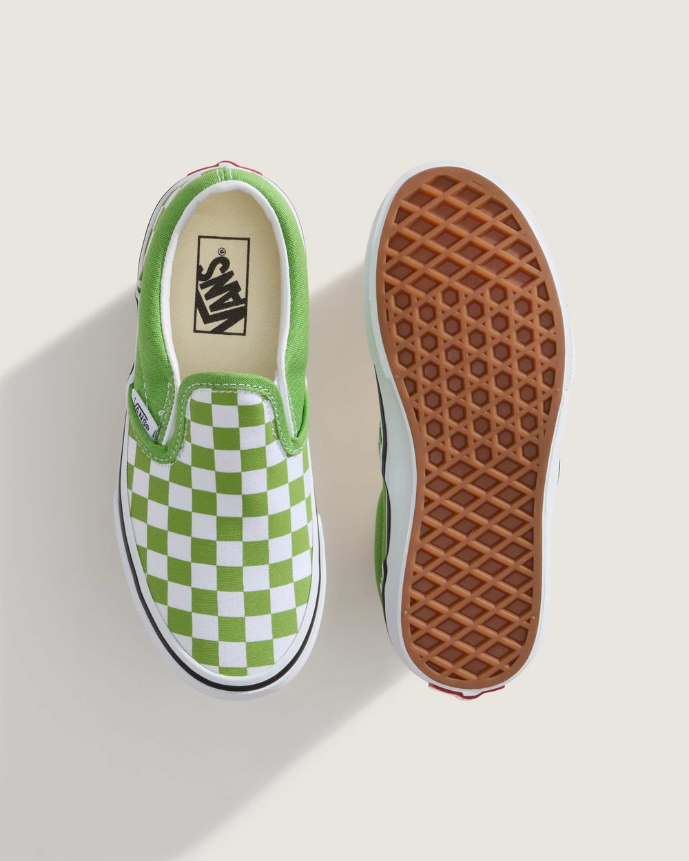 Vans Little Kids' Classic Slip-On Checkerboard Shoes - Green sole view