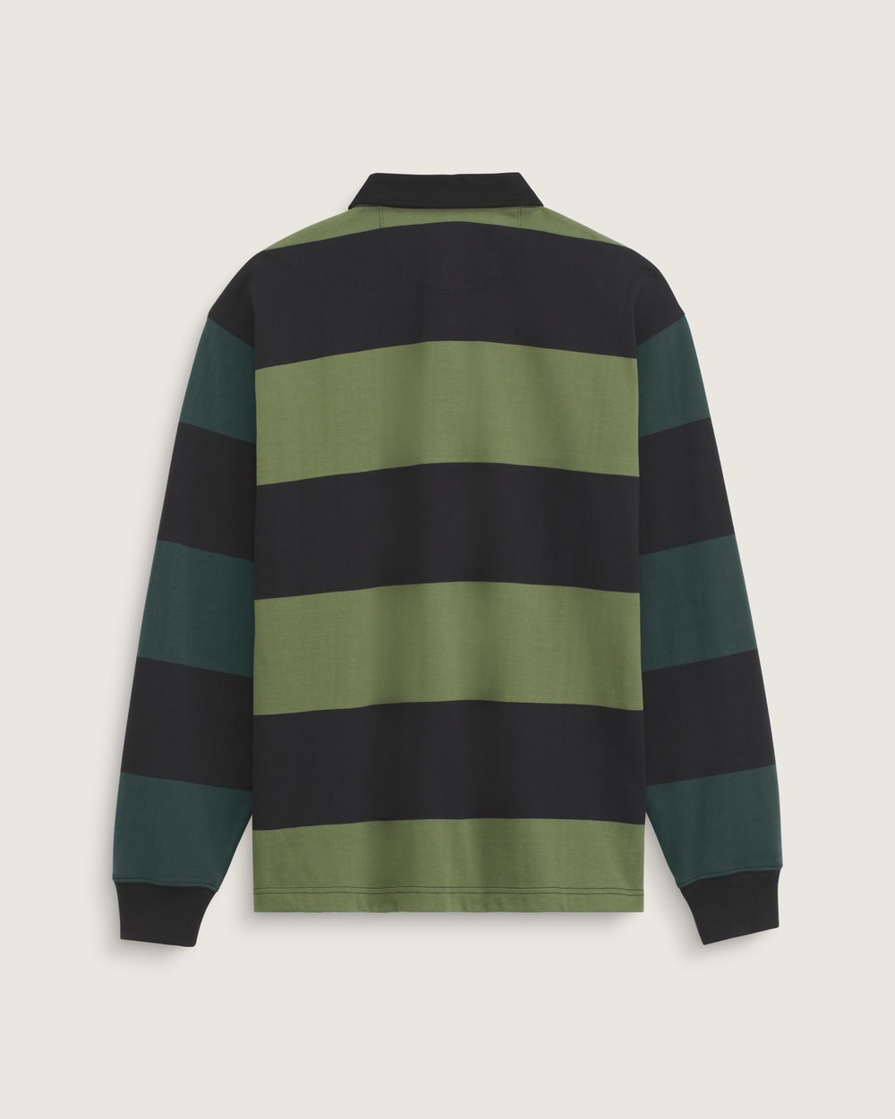 Vans 2-Tone Stripe Ward Rugby Long Sleeve in Black/Green Balsam — flat back