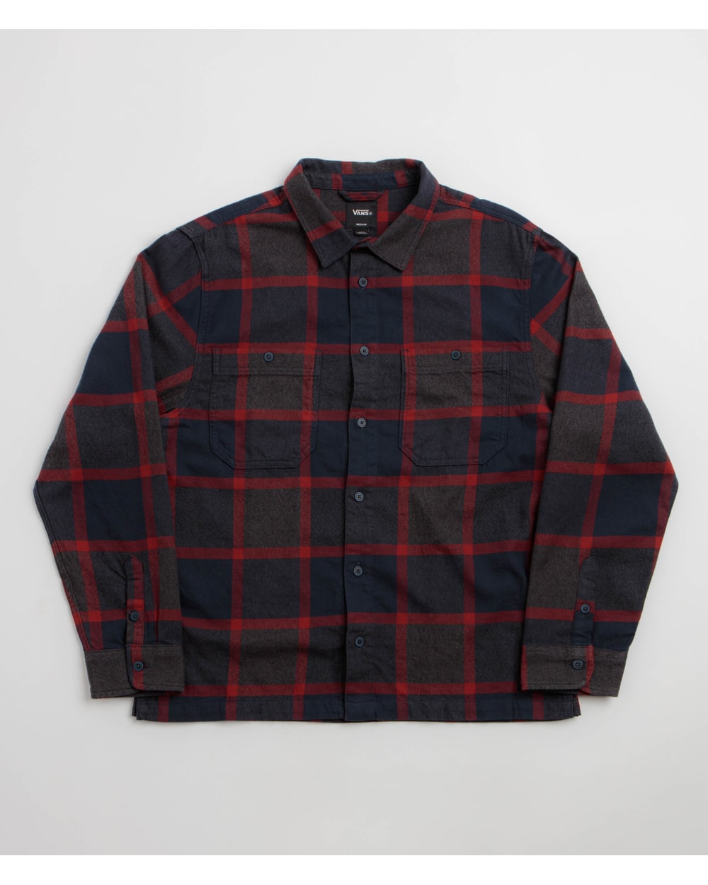 Vans Men's Larkspur Plaid Flannel Shirt Parisian Night/Poppy Ember front