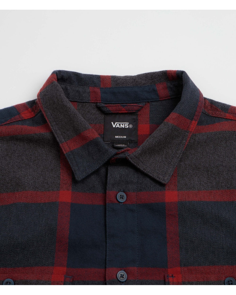 Vans Men's Larkspur Plaid Flannel Shirt Parisian Night/Poppy Ember angled