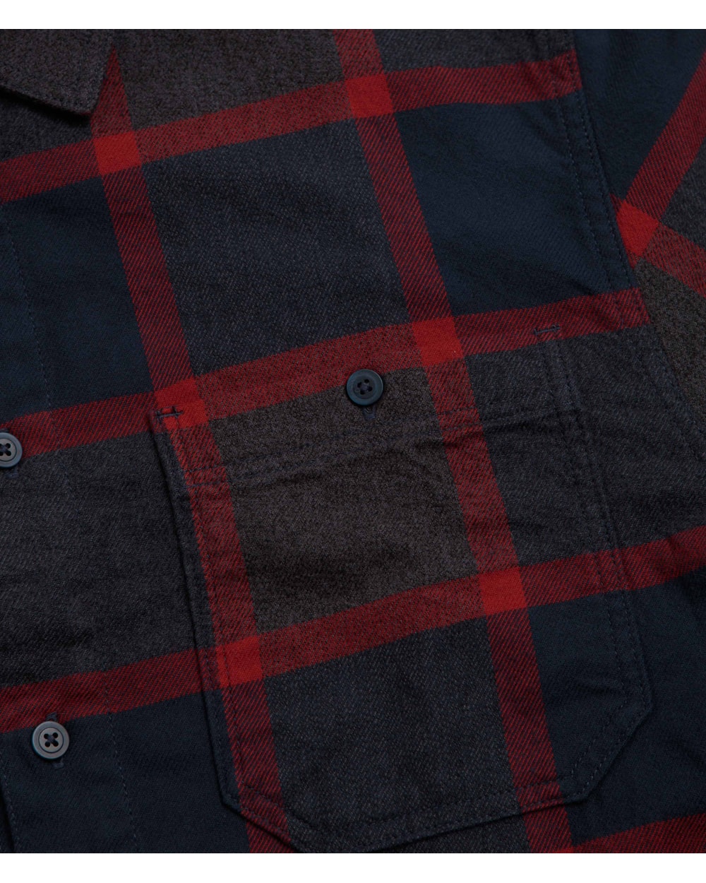 Vans Men's Larkspur Plaid Flannel Shirt Parisian Night/Poppy Ember chest pocket detail