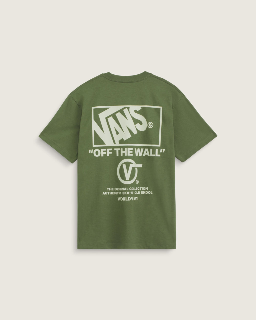 Vans Men's Stacked Hi T-Shirt in Green Balsam, back graphic