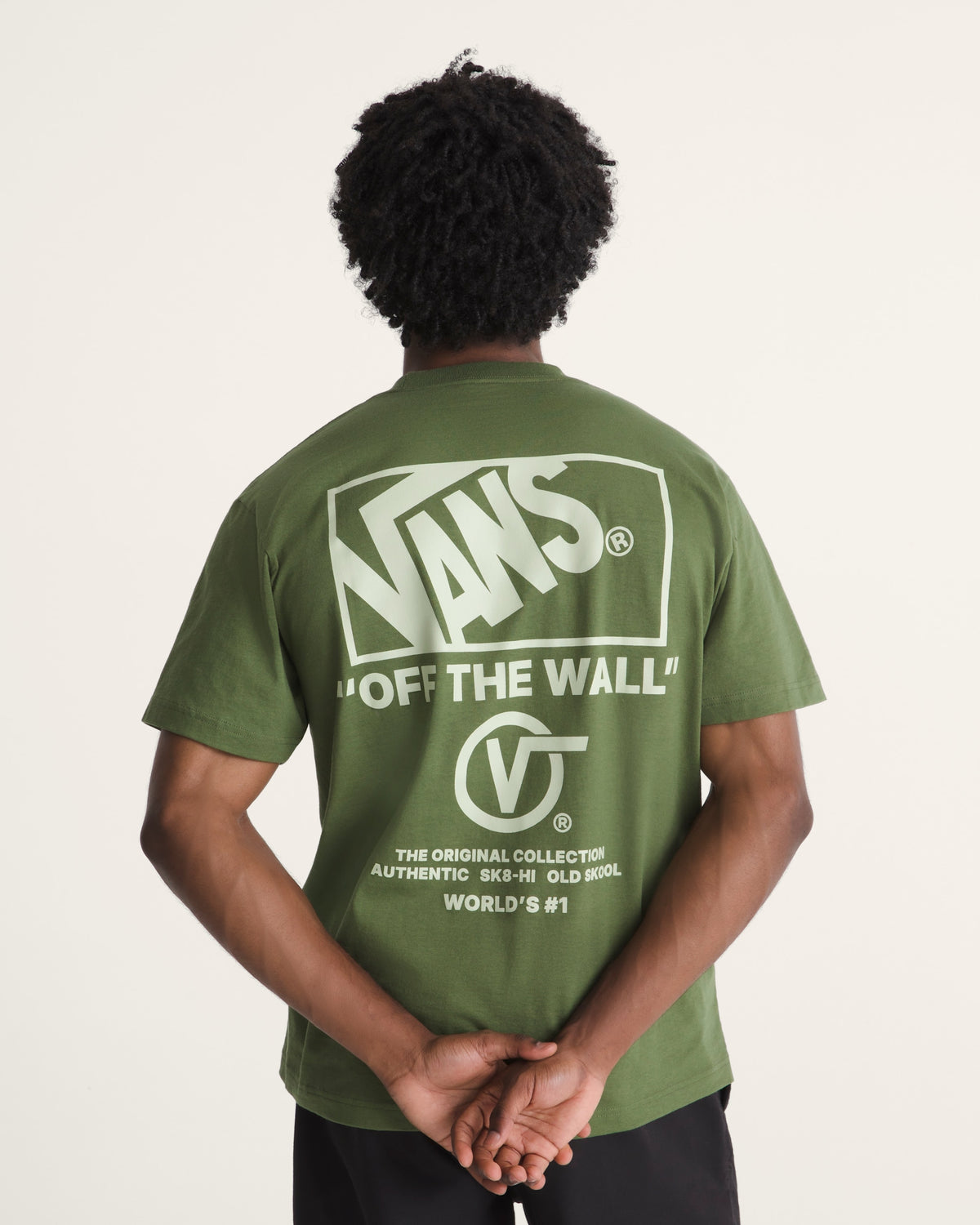 Vans Men's Stacked Hi T-Shirt in Green Balsam, on model back