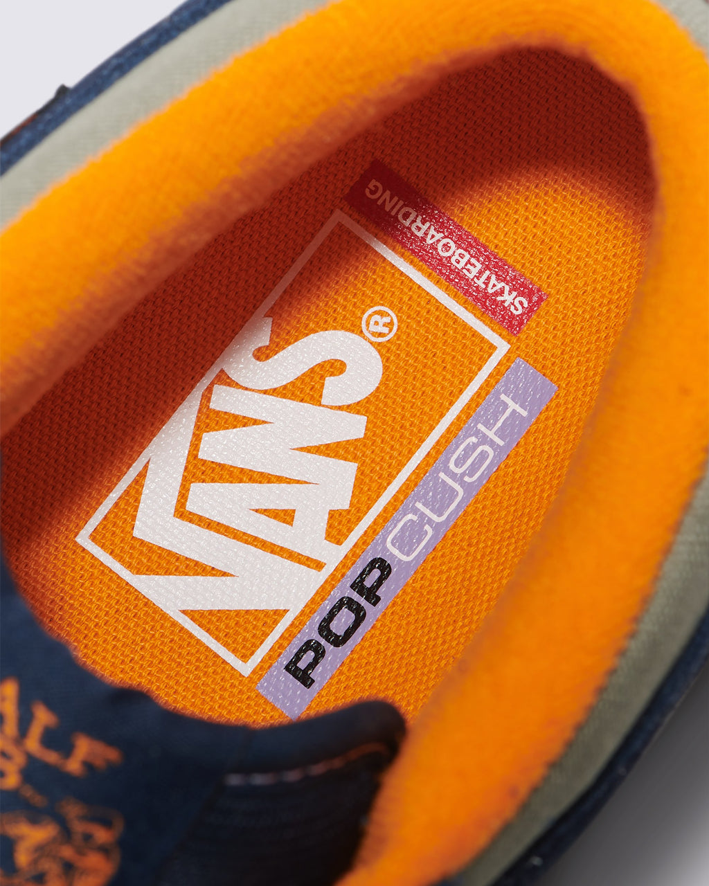 Vans Men's Skate Half Cab Shoes - SMOKE/NAVY - tongue detail