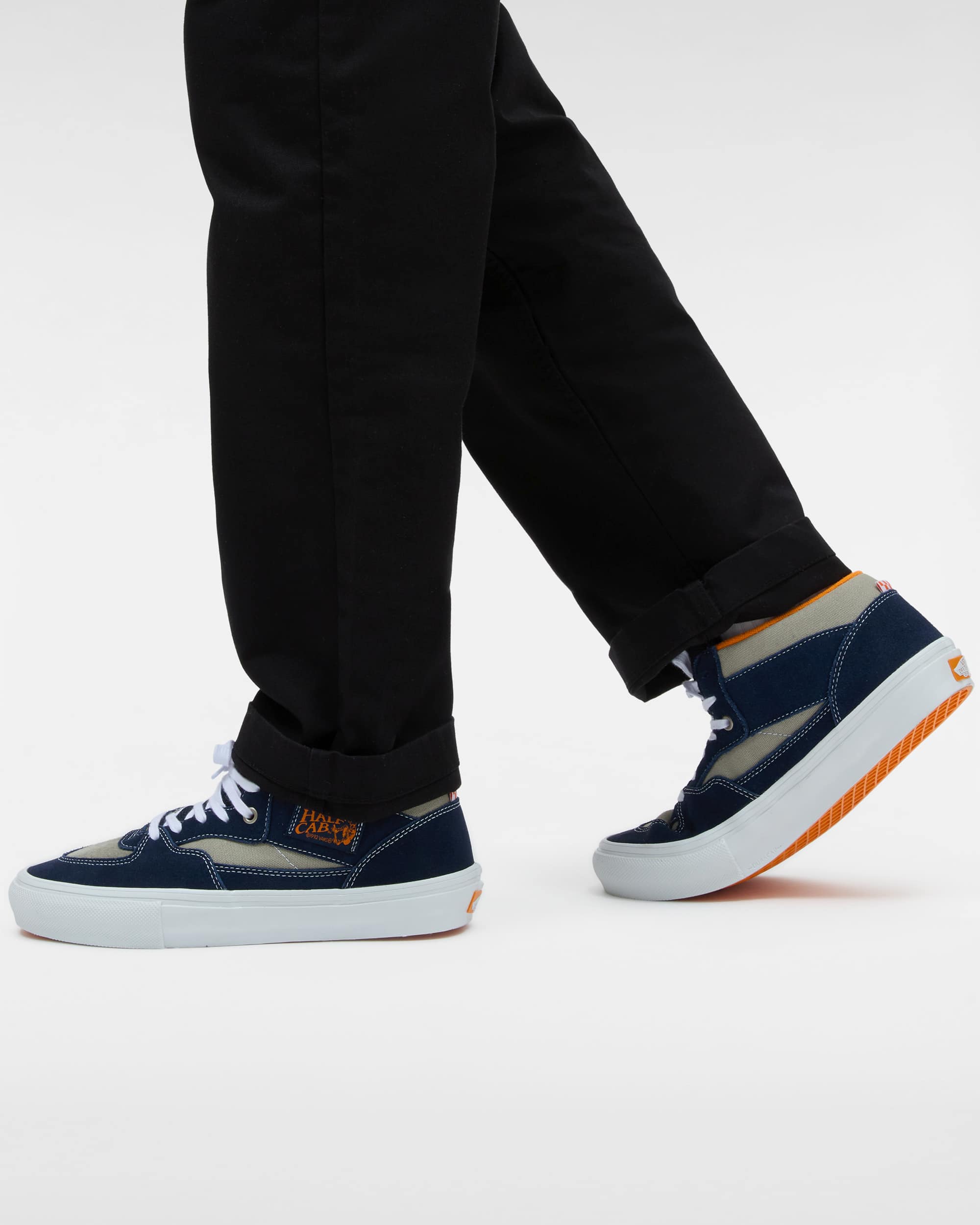 Vans Men's Skate Half Cab Shoes - SMOKE/NAVY - on-model