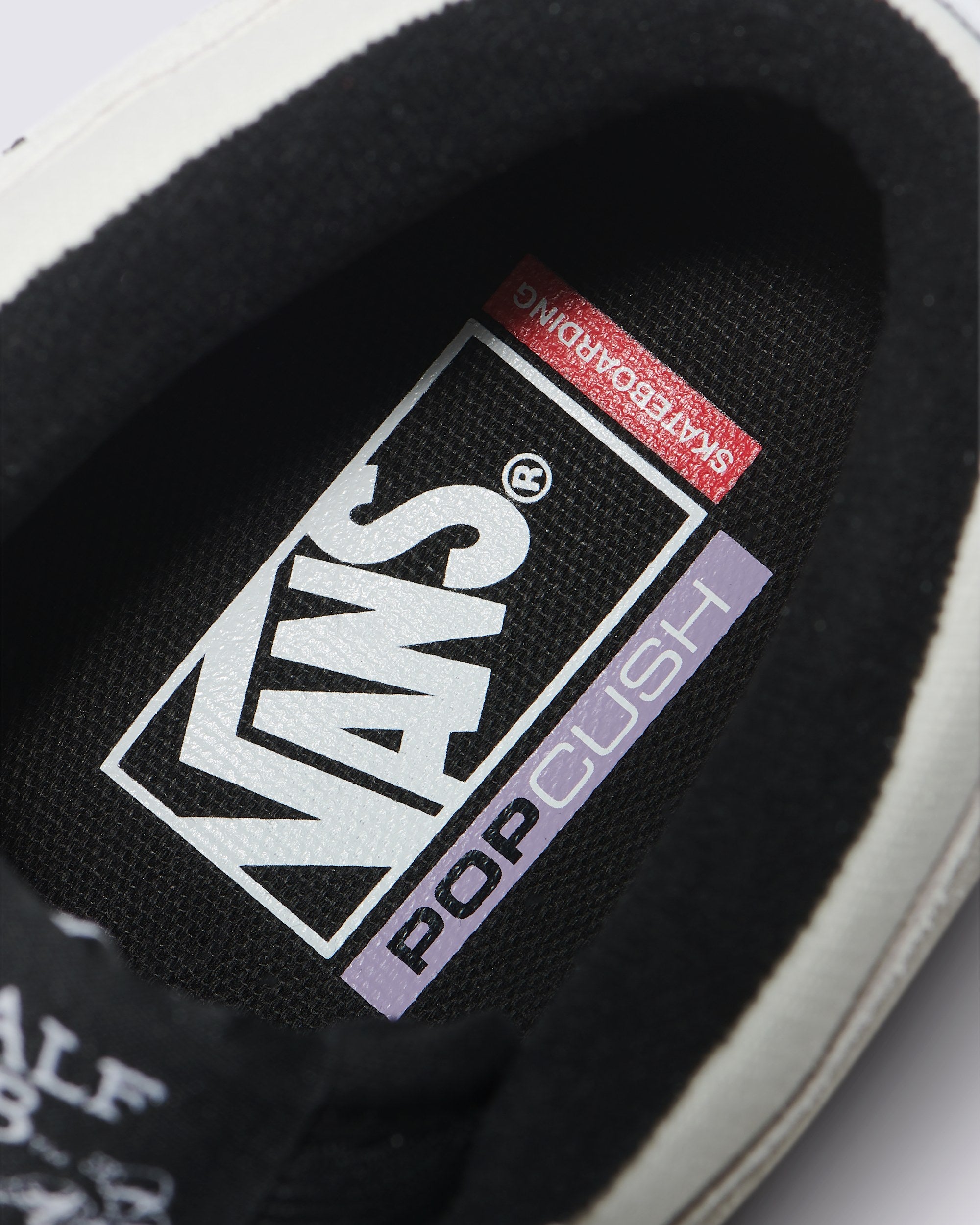 Vans Men's Skate Half Cab Shoes - WHITE/BLACK - tongue detail