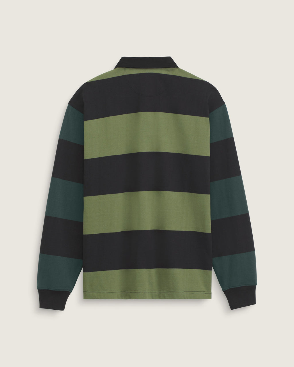 Vans 2-Tone Stripe Ward Rugby Long Sleeve in Black/Green Balsam — flat back