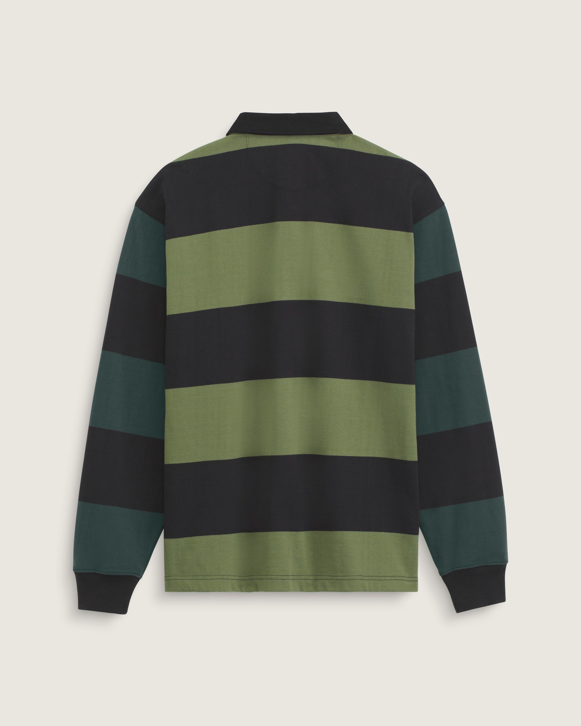 Vans 2-Tone Stripe Ward Rugby Long Sleeve in Black/Green Balsam — flat back