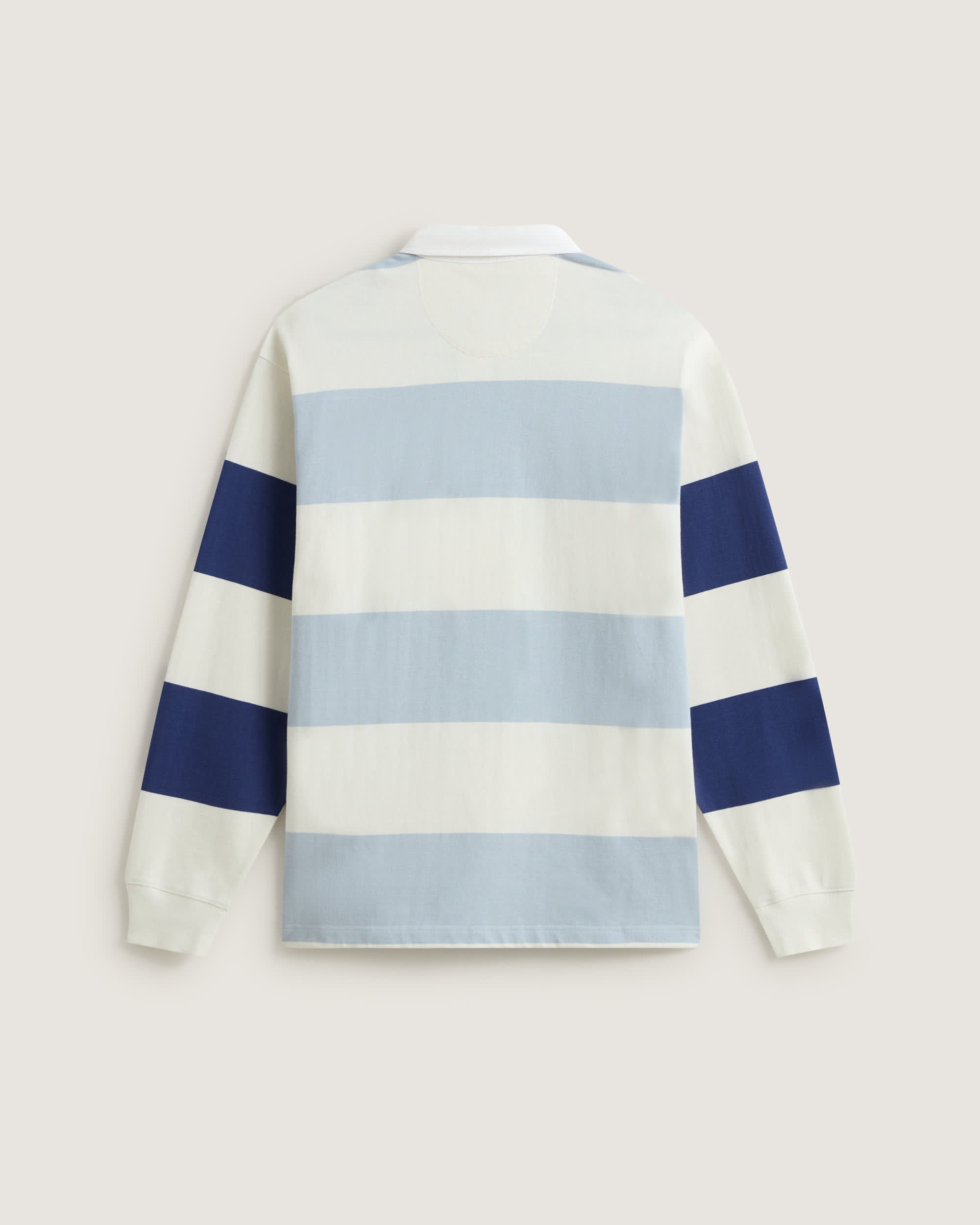 Vans 2-Tone Stripe Ward Rugby Long Sleeve in Marshmallow/Soft Slate — flat back