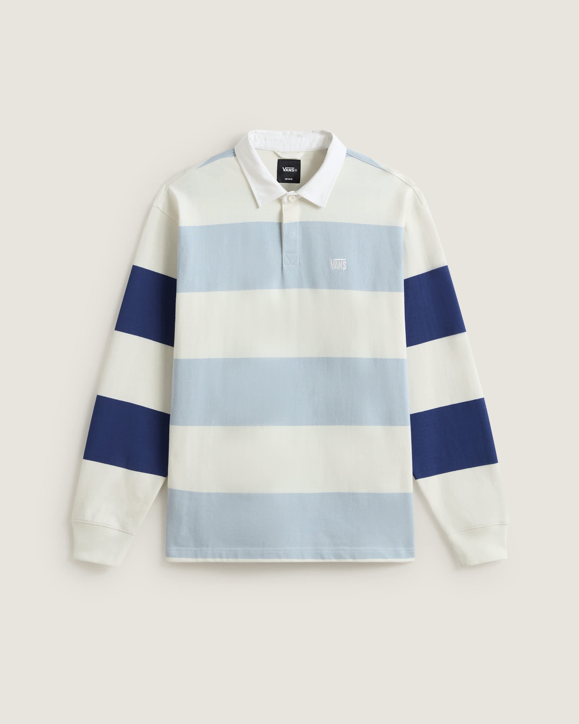 Vans 2-Tone Stripe Ward Rugby Long Sleeve in Marshmallow/Soft Slate — flat front