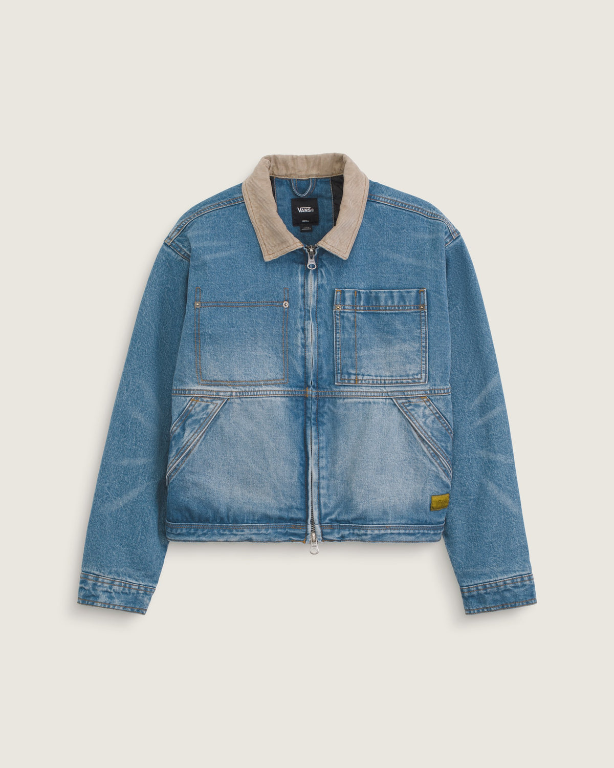 Vans Women's Nicola Cropped Chore Denim Jacket in Distressed Stone, front