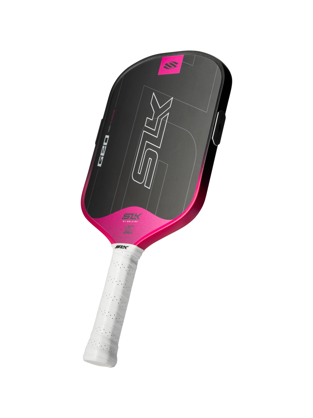 Selkirk SLK Geo Elongated Pickleball Paddle - Pink, angled view