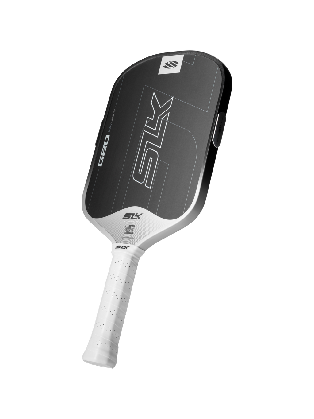 Selkirk SLK Geo Elongated Pickleball Paddle - White, angled view