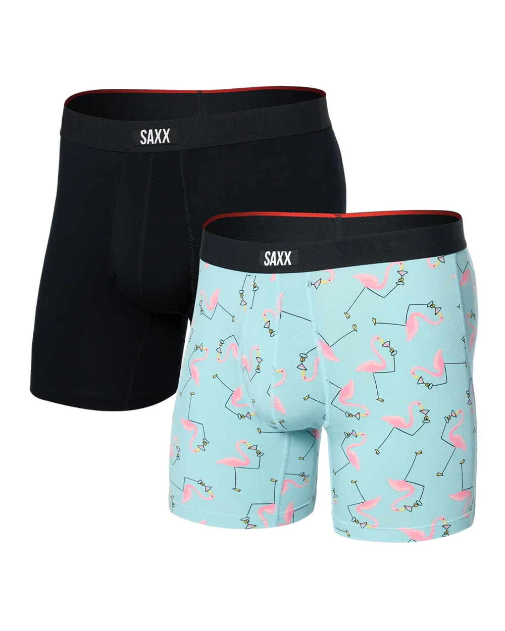 Saxx Vibe Xtra (2 Pack) Soft Comfort Boxer Brief - Drinko Flamingo/Black