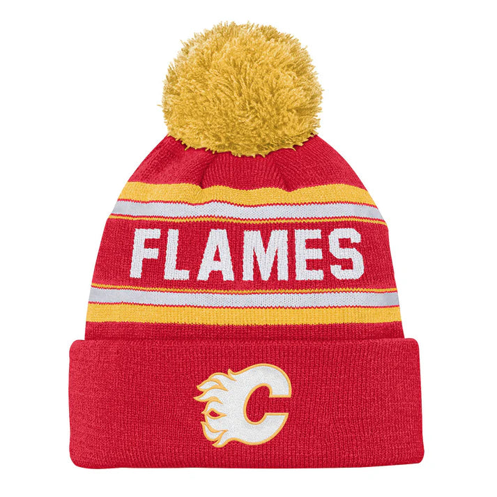 Outerstuff Youth Calgary Flames Jacquard Knit Cuffed Toque with Pom
