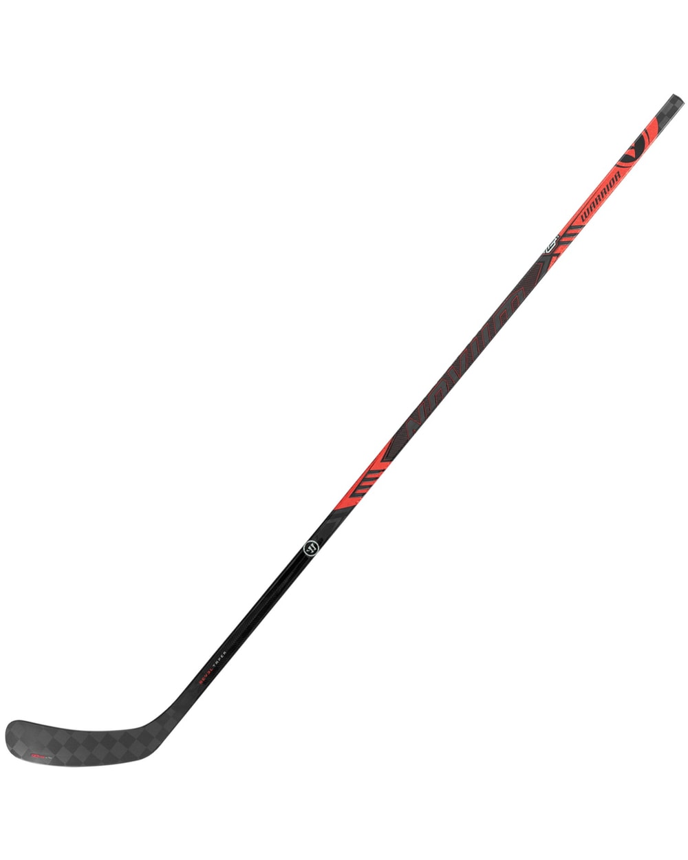 Warrior Intermediate Novium 3 Pro Hockey Stick - Black/Red, angled view