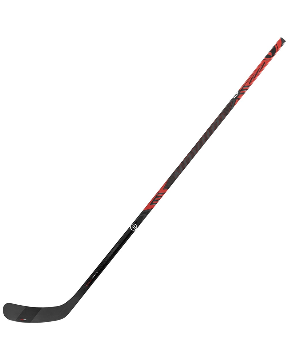 Warrior Intermediate Novium 3 SP Hockey Stick - Black/Red, angled view