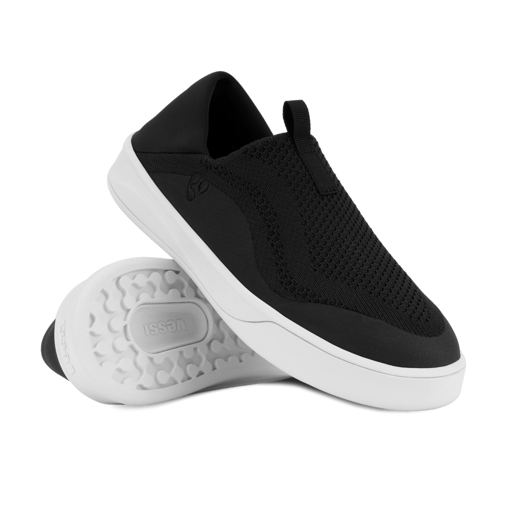 Vessi Men's Weekend Slip-On Sneaker - BLACK/WHITE, pair
