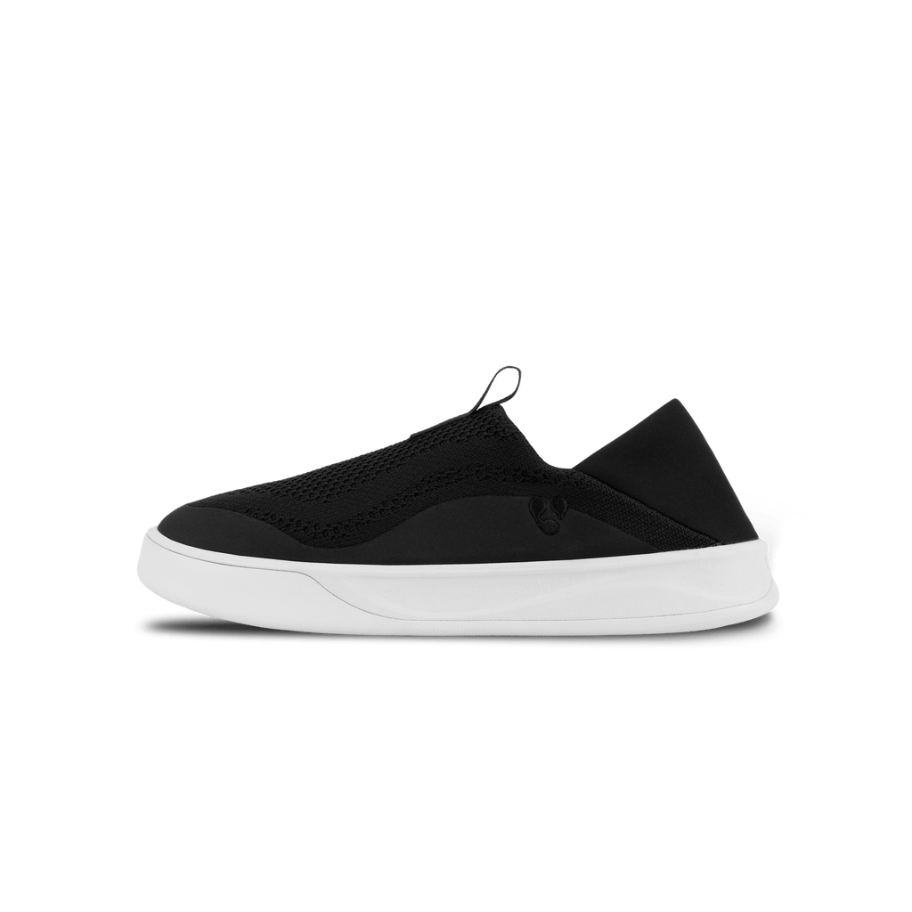 Vessi Men's Weekend Slip-On Sneaker - BLACK/WHITE, side profile