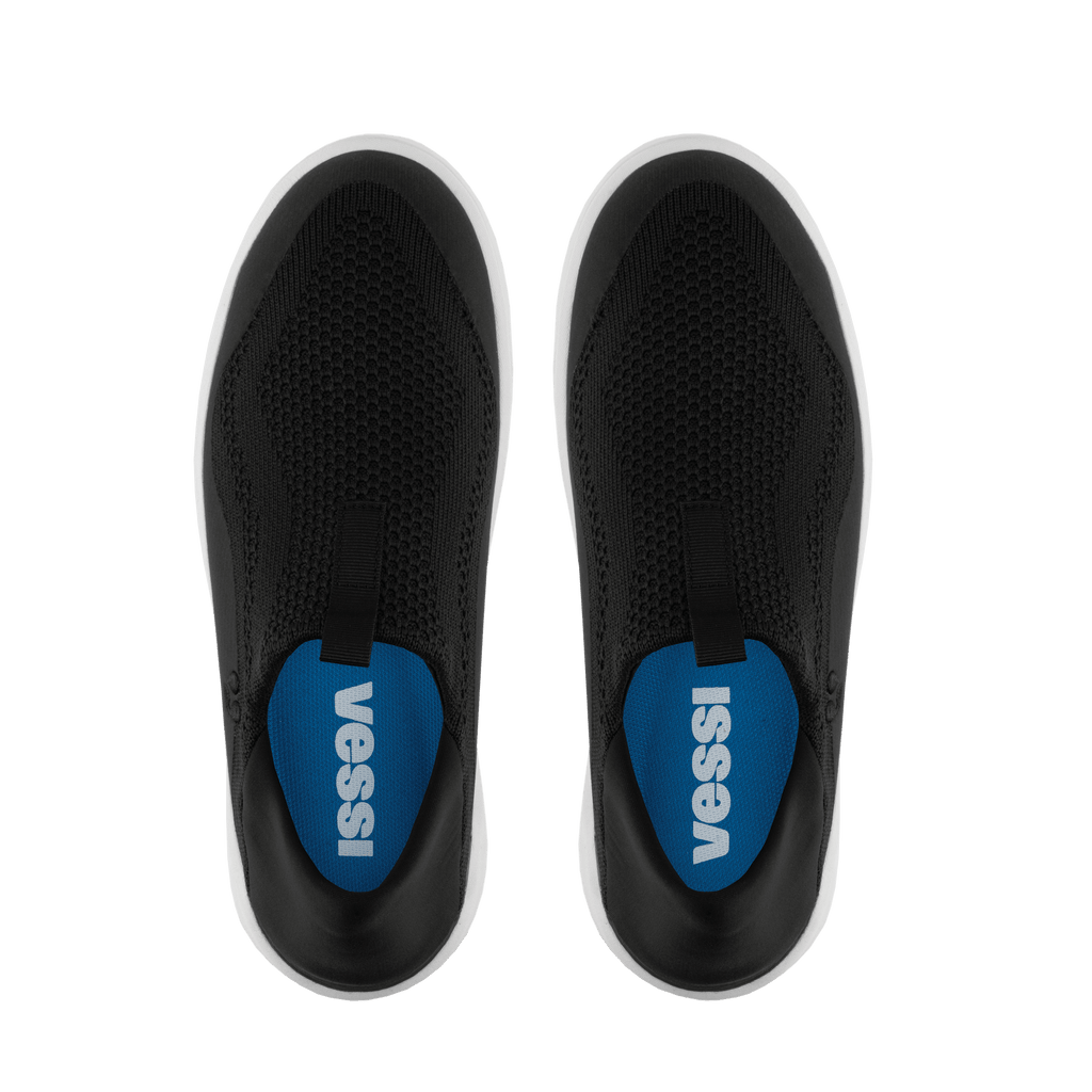 Vessi Women's Weekend Slip-On Sneaker - BLACK/WHITE, top down