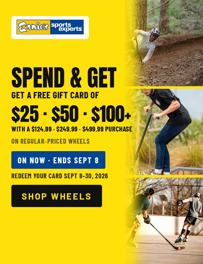 Spend & Get on wheels at Ernie's - bikes, scooters and inline skates - mobile hero