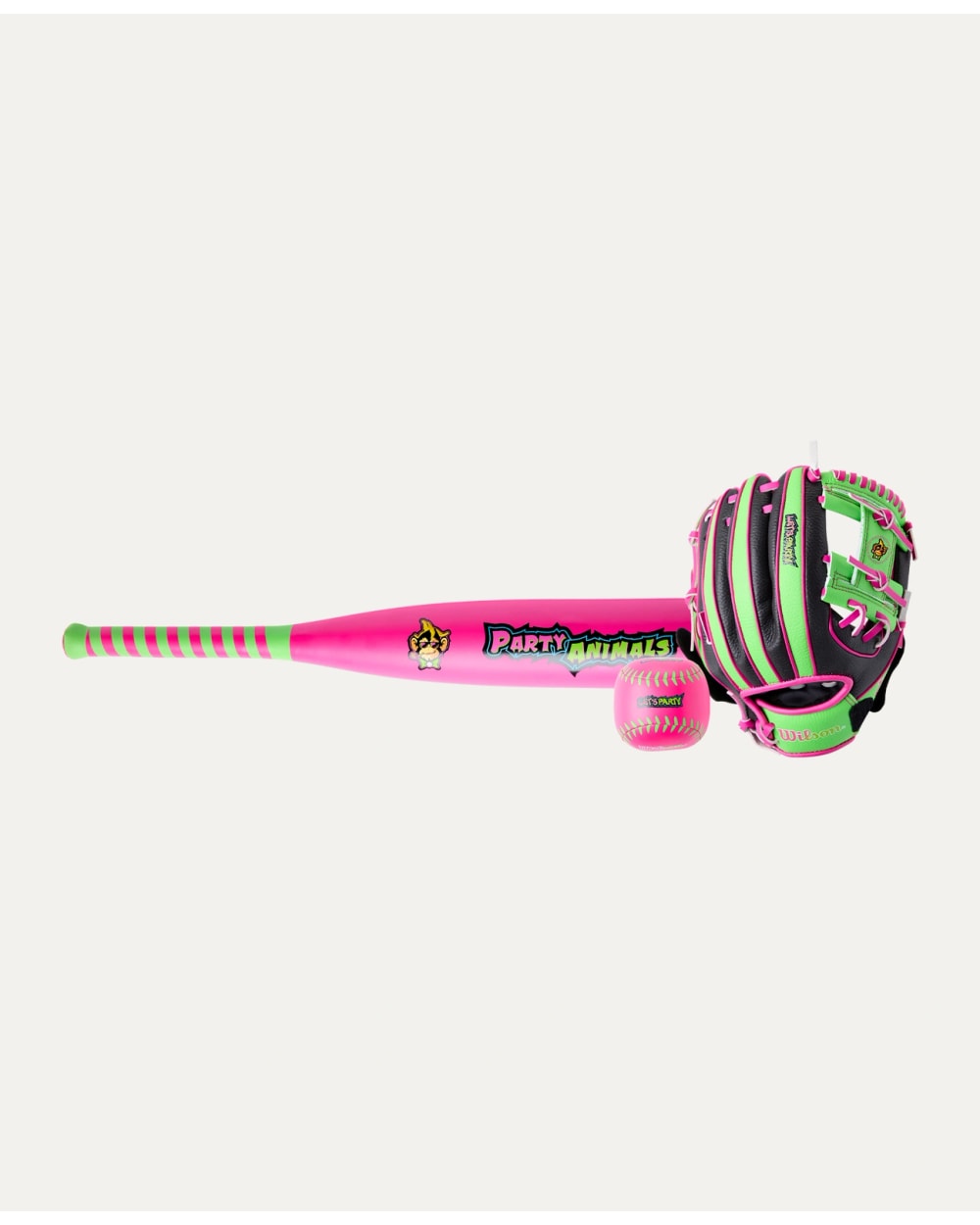 Wilson 2026 Party Animals A200 Glove, Ball & Bat Kit - 10”