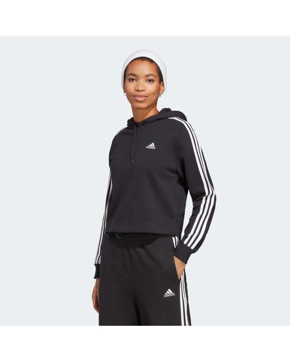 Women's Essentials 3 Stripe French Terry Crop Hoodie