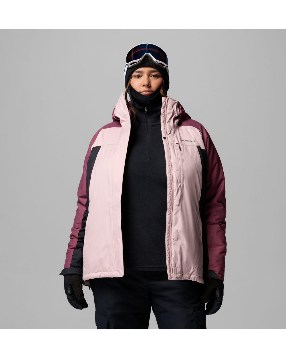 Columbia Women's Snowy Summit Jacket - Plus Size - Mineral Pink - open front