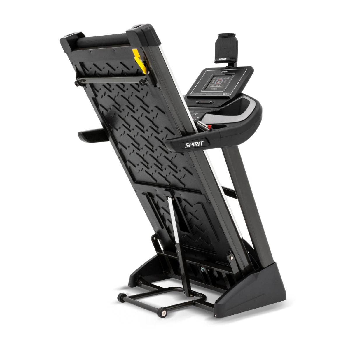 Spirit Fitness XT485 Treadmill - Black, folded view