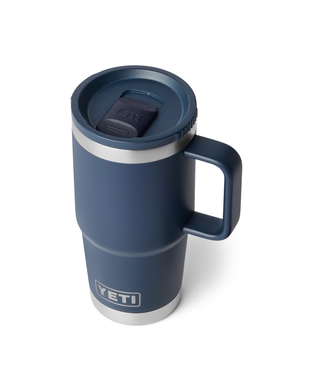 Yeti Rambler 20oz Travel Mug 2.0 With Stronghold Lid - Navy, three-quarter view