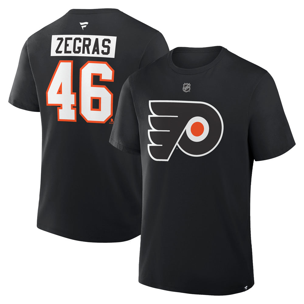 Fanatics Philadelphia Flyers Authentic Stack T-Shirt - Zegras - BLACK, front and back view