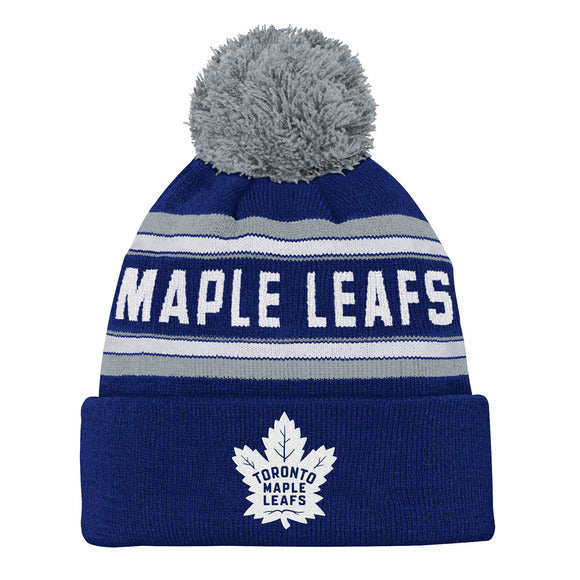 Outerstuff Youth Toronto Maple Leafs Jacquard Knit Cuffed Toque with Pom