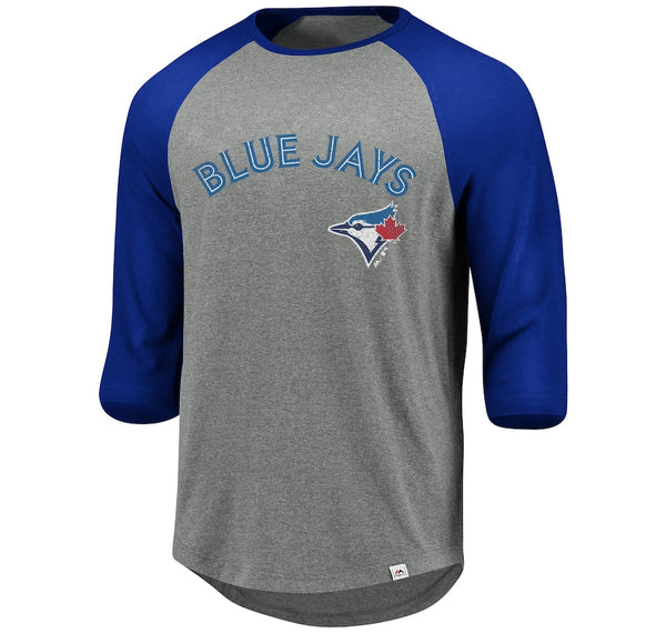 Toronto Blue Jays Men's Raglan T Shirt Size Large Blue Gray Majestic  Polyester