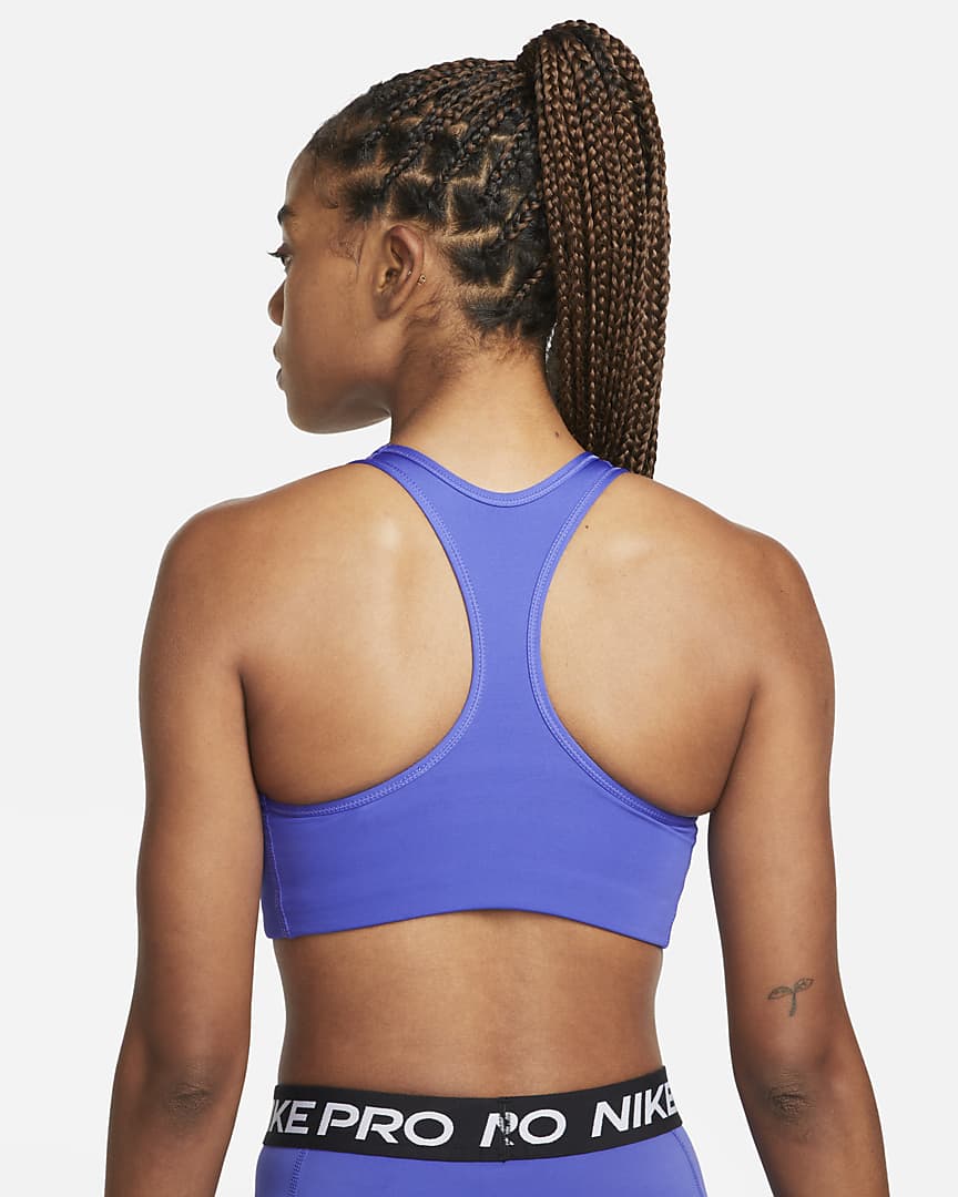 Nike Swoosh Medium Support Women's Blue Padded Sports Bra – Puffer